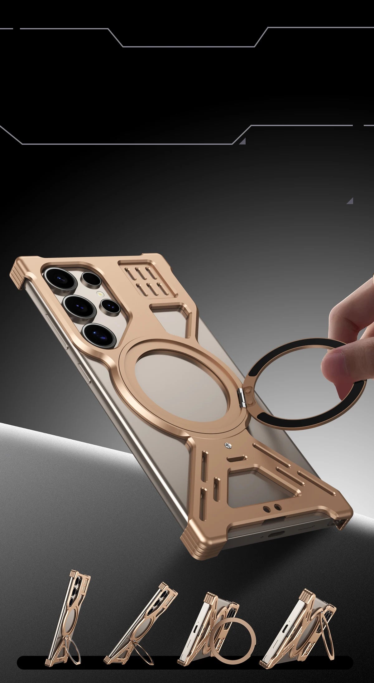 Magnetic Full Coverage Phone Case with Built-In Fill Light & Dual-Layer Protection