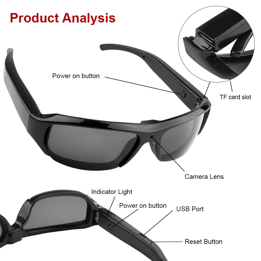 1080P Full HD Spy Glasses Camera | Hidden Sunglasses Camcorder with TF Card Slot