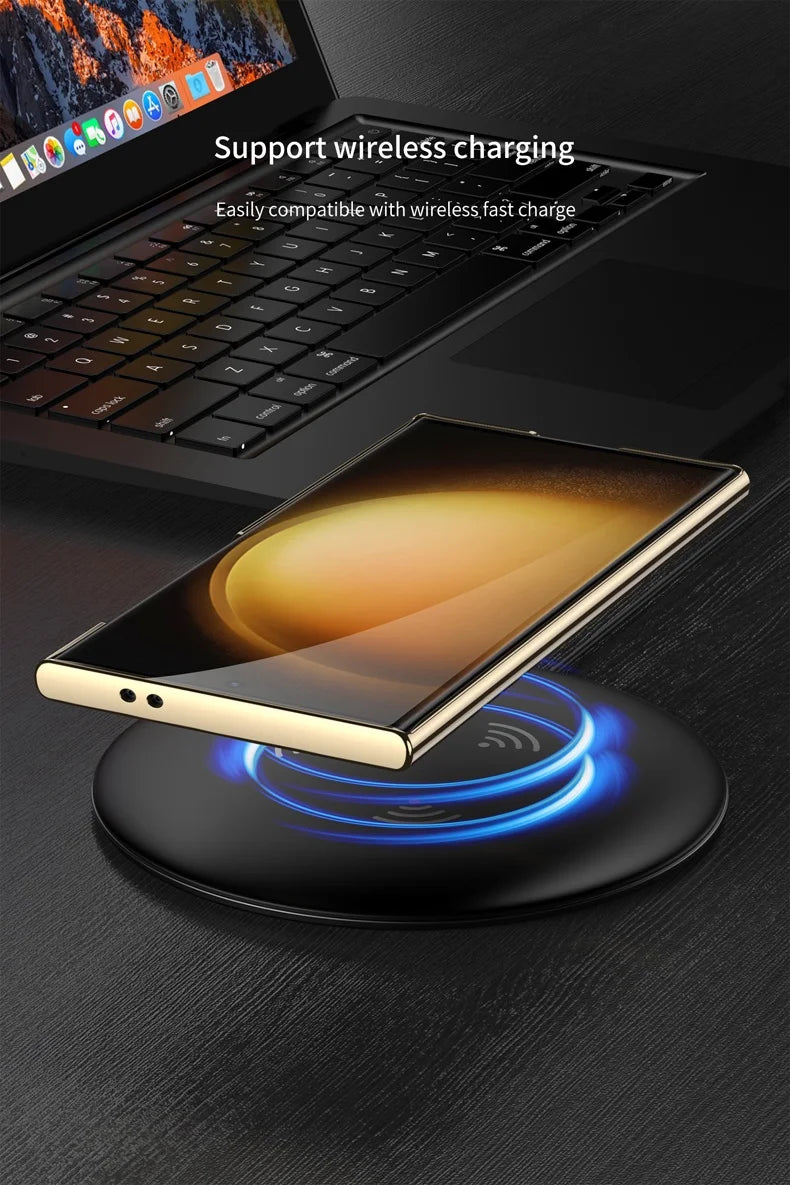Luxury Electroplated Leather Bumper Case with Kickstand for Samsung – Shockproof, Wireless Charging Compatible