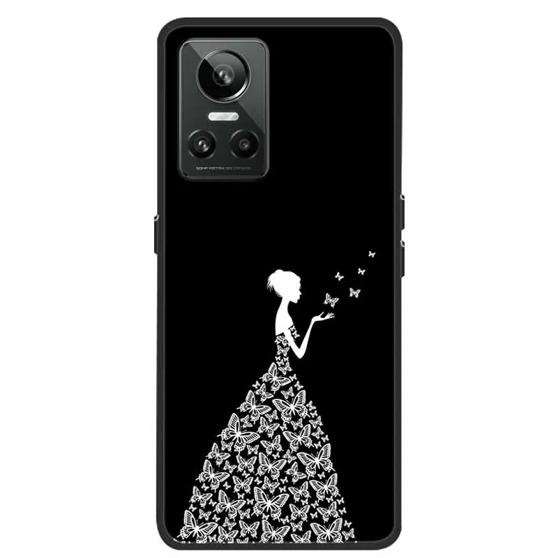 Cartoon & Floral Soft Silicone Case for Realme GT Neo 3 β Shockproof Black Cover