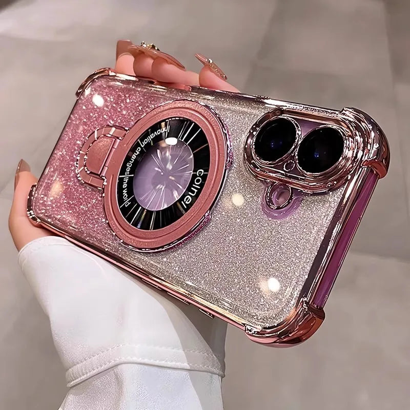 Keep Luck Luxury Glitter Geometric Shockproof Waterproof Phone Case with Ring & Lanyard
