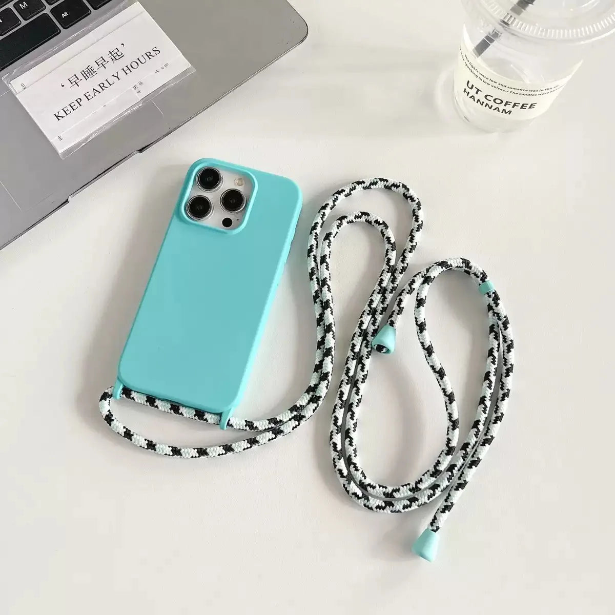 Liquid Silicone Crossbody Phone Case with Adjustable Lanyard Strap – Hands-Free Protection for iPhone