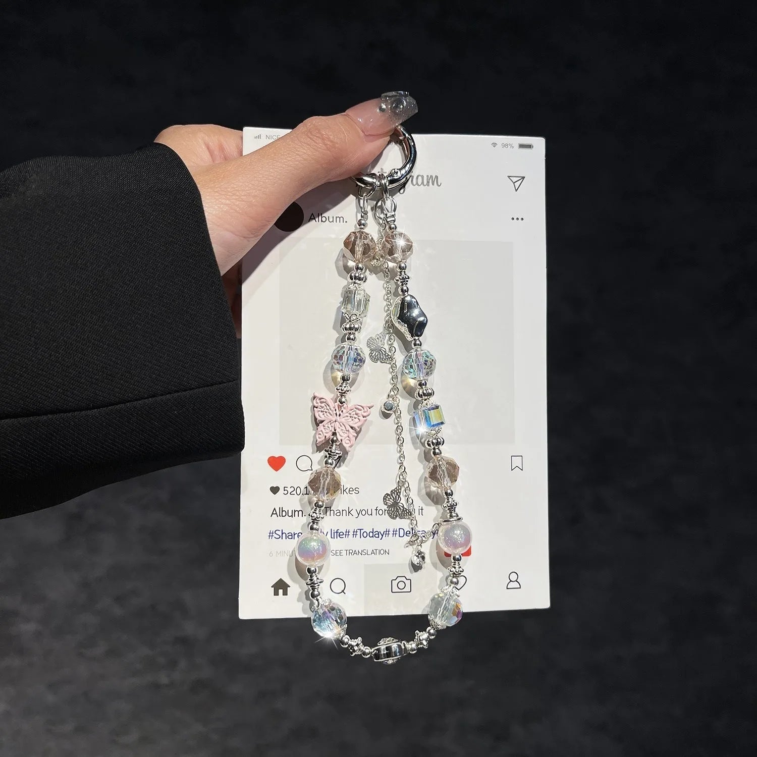 High-End Crystal Butterfly Tassel Beaded Mobile Phone Chain Fashionable Lanyard Pendant Wrist Portable Accessory