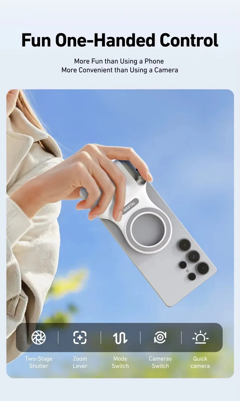 TELESIN Magnetic Phone Camera Handle Grip with Wireless Remote Control – For Action Cameras & Smartphones