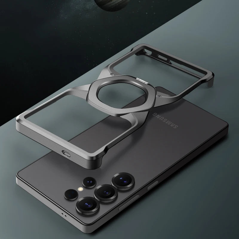 Magnetic Shockproof Metal Phone Case with Holder & Wireless Charging Support
