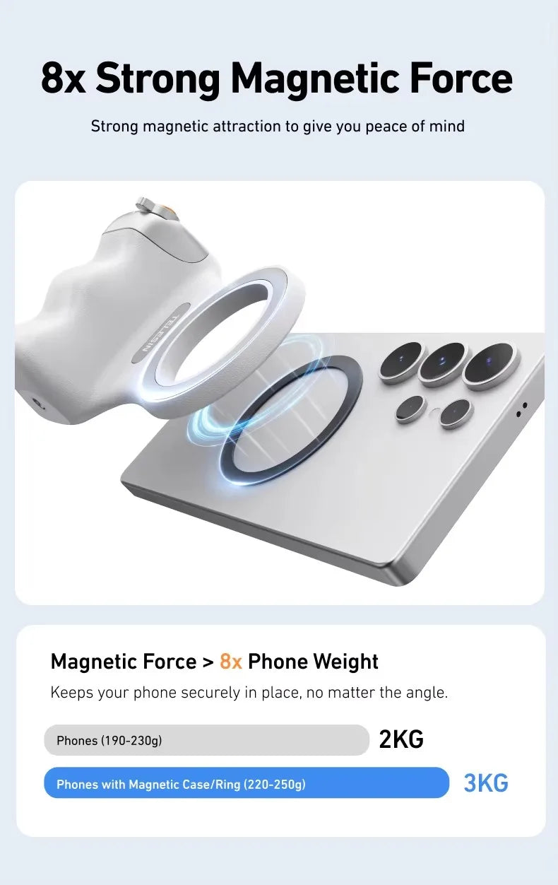 TELESIN Magnetic Phone Camera Handle Grip with Wireless Remote Control – For Action Cameras & Smartphones
