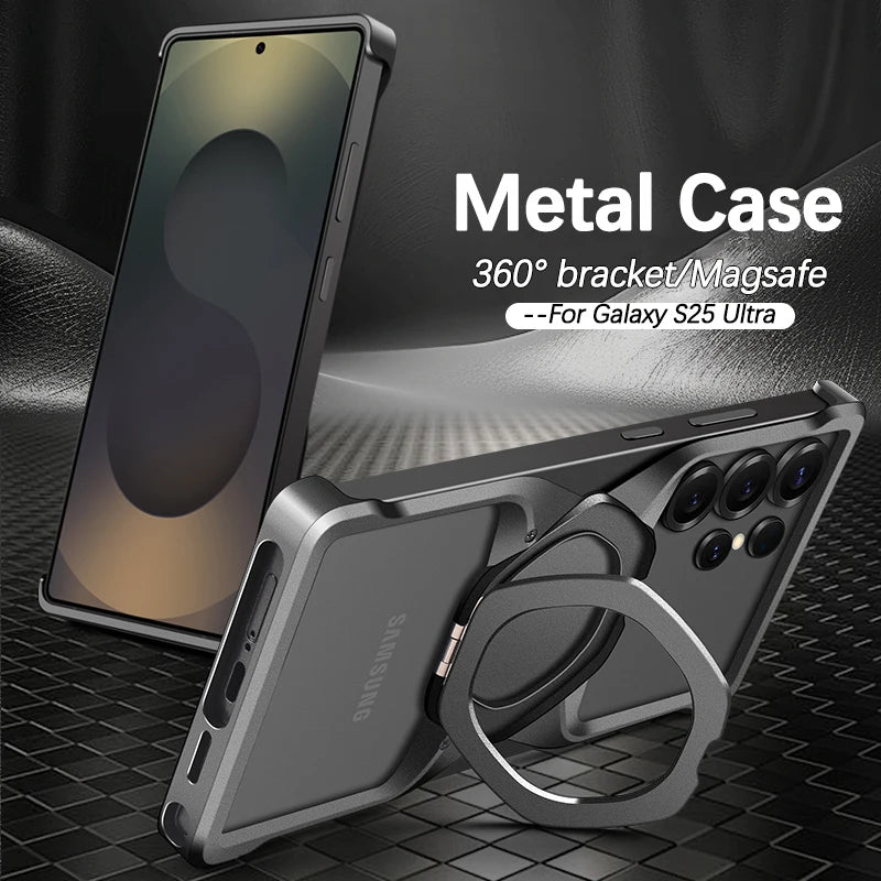 Magnetic Shockproof Metal Phone Case with Holder & Wireless Charging Support