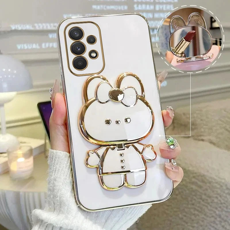 Luxury Glitter Makeup Mirror Phone Case with Cute Rabbit Ring Holder – Stylish Protection for Samsung Galaxy Series