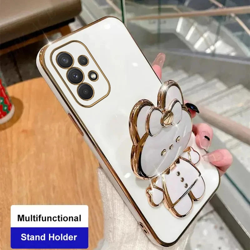 Luxury Glitter Makeup Mirror Phone Case with Cute Rabbit Ring Holder – Stylish Protection for Samsung Galaxy Series