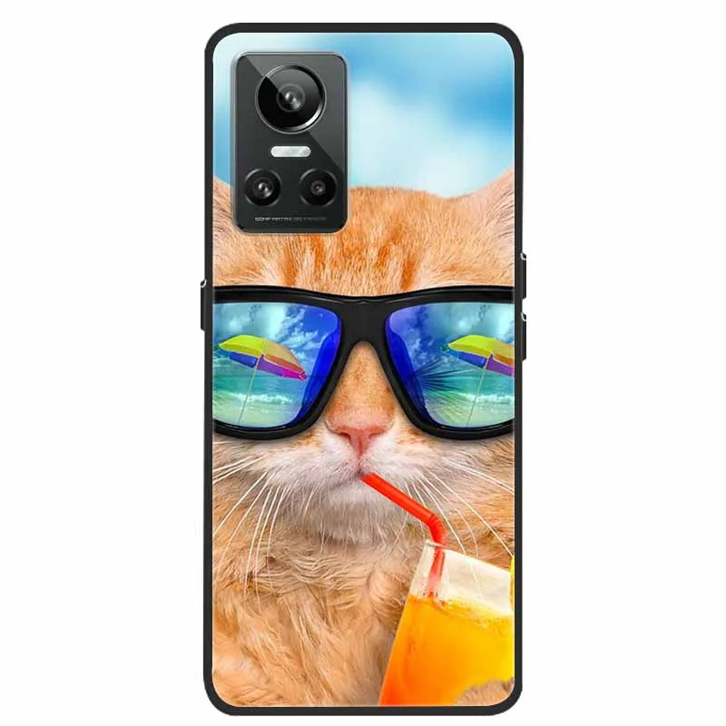Cartoon & Floral Soft Silicone Case for Realme GT Neo 3 β Shockproof Black Cover