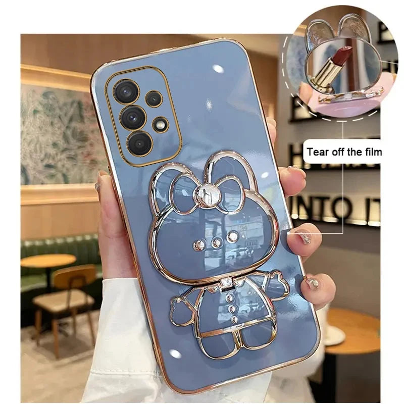 Luxury Glitter Makeup Mirror Phone Case with Cute Rabbit Ring Holder – Stylish Protection for Samsung Galaxy Series