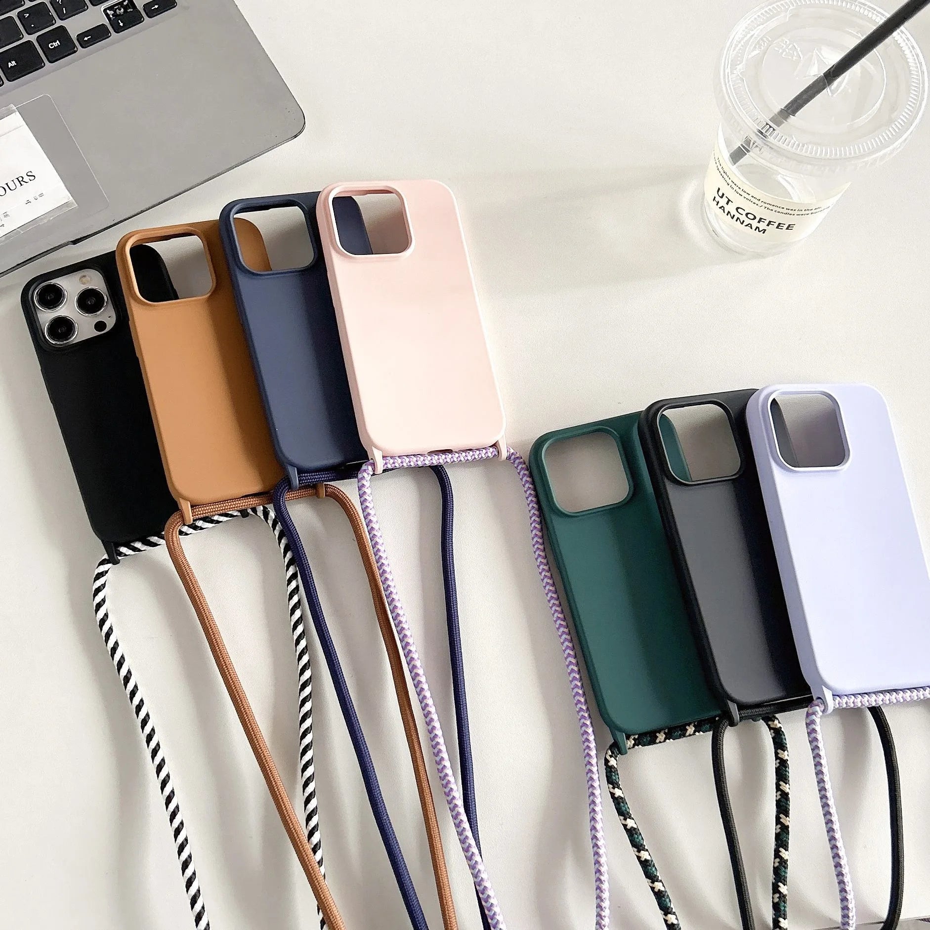Liquid Silicone Crossbody Phone Case with Adjustable Lanyard Strap – Hands-Free Protection for iPhone