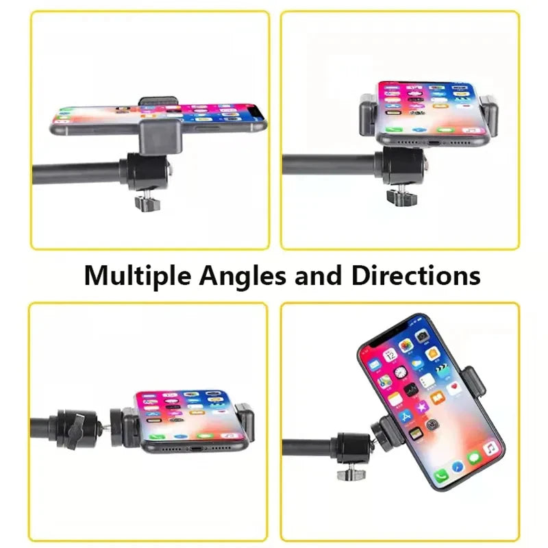 Lamgool Adjustable Desk Phone Holder with 360° Rotation – Low-Angle Shooting Mount with Metal Base for Live Streaming, Photography & Teaching