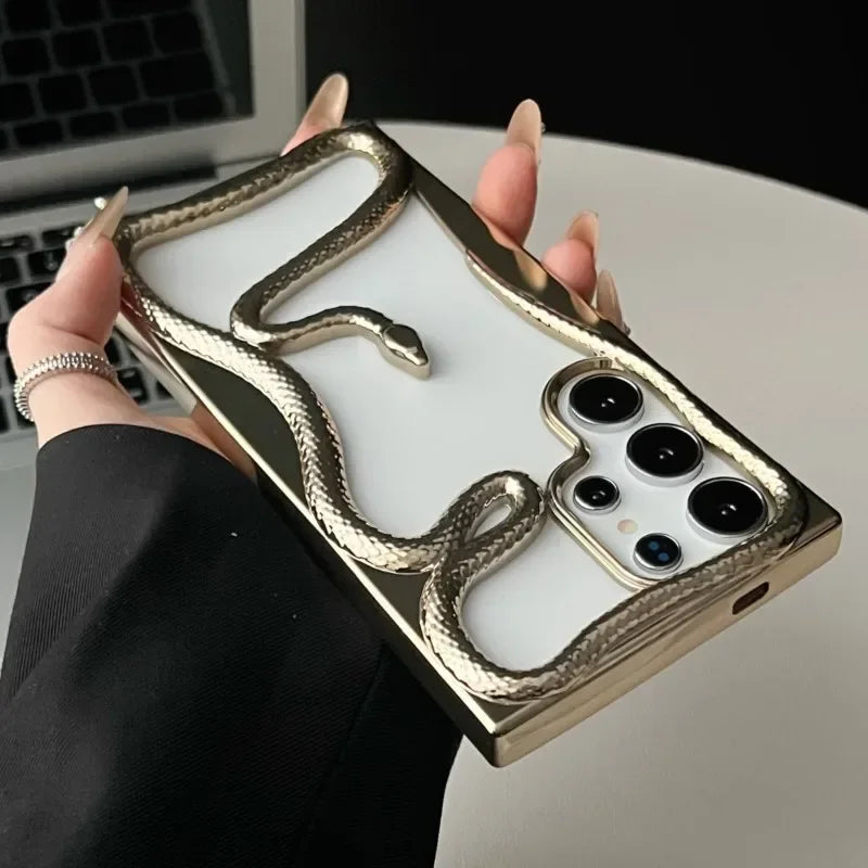 Luxury 3D Snake Pattern Case – Shockproof & Heat Dissipating Cover for Samsung Galaxy S25/S24/S23 FE/S22 Ultra