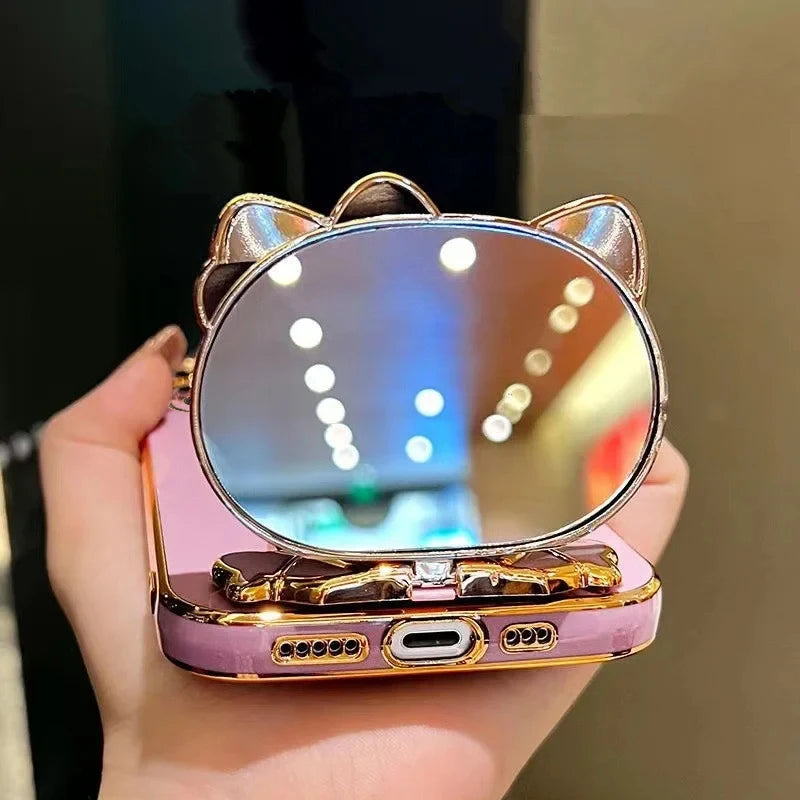 Luxury Glitter Makeup Mirror Phone Case with Cute Rabbit Ring Holder – Stylish Protection for Samsung Galaxy Series