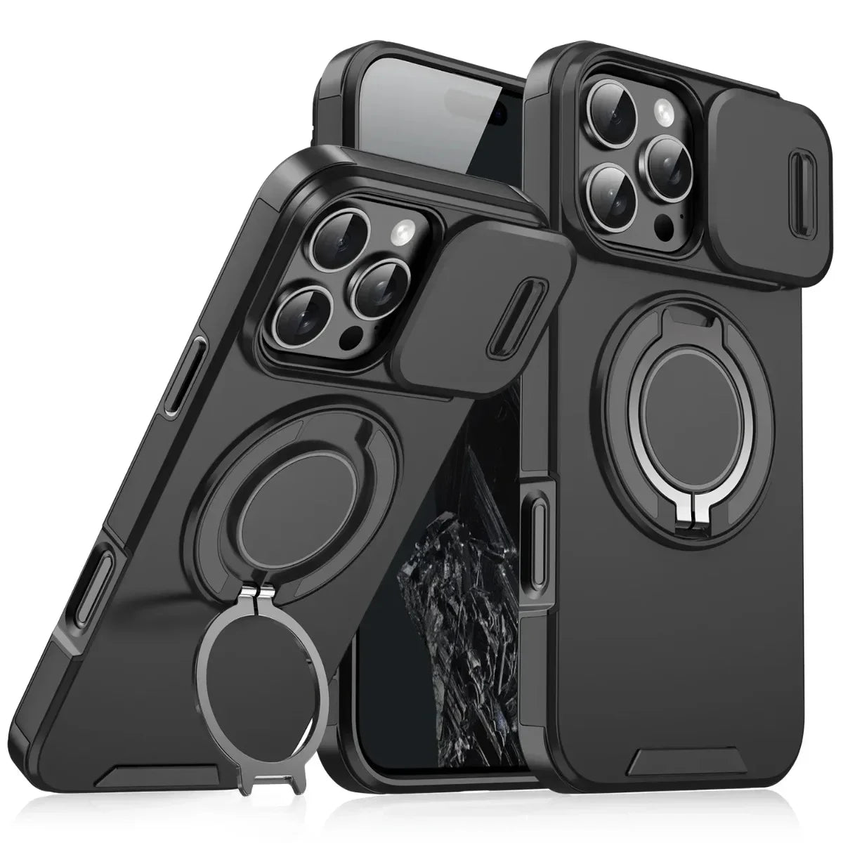 Luxury Magnetic Armor iPhone Case with Kickstand, Wristband & Camera Protection – Shockproof & MagSafe Compatible