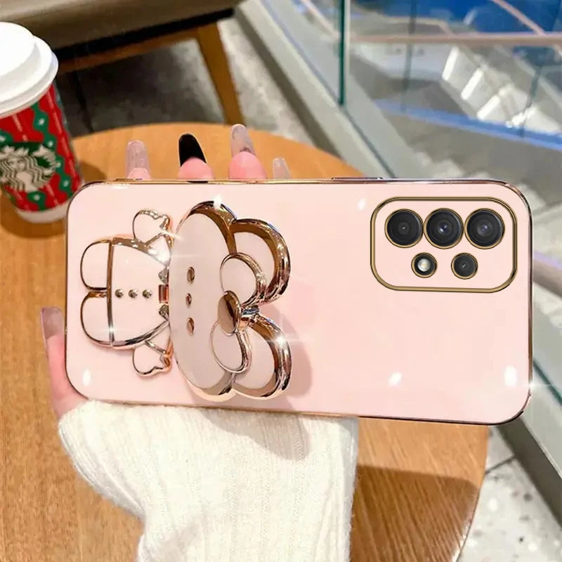 Luxury Glitter Makeup Mirror Phone Case with Cute Rabbit Ring Holder – Stylish Protection for Samsung Galaxy Series