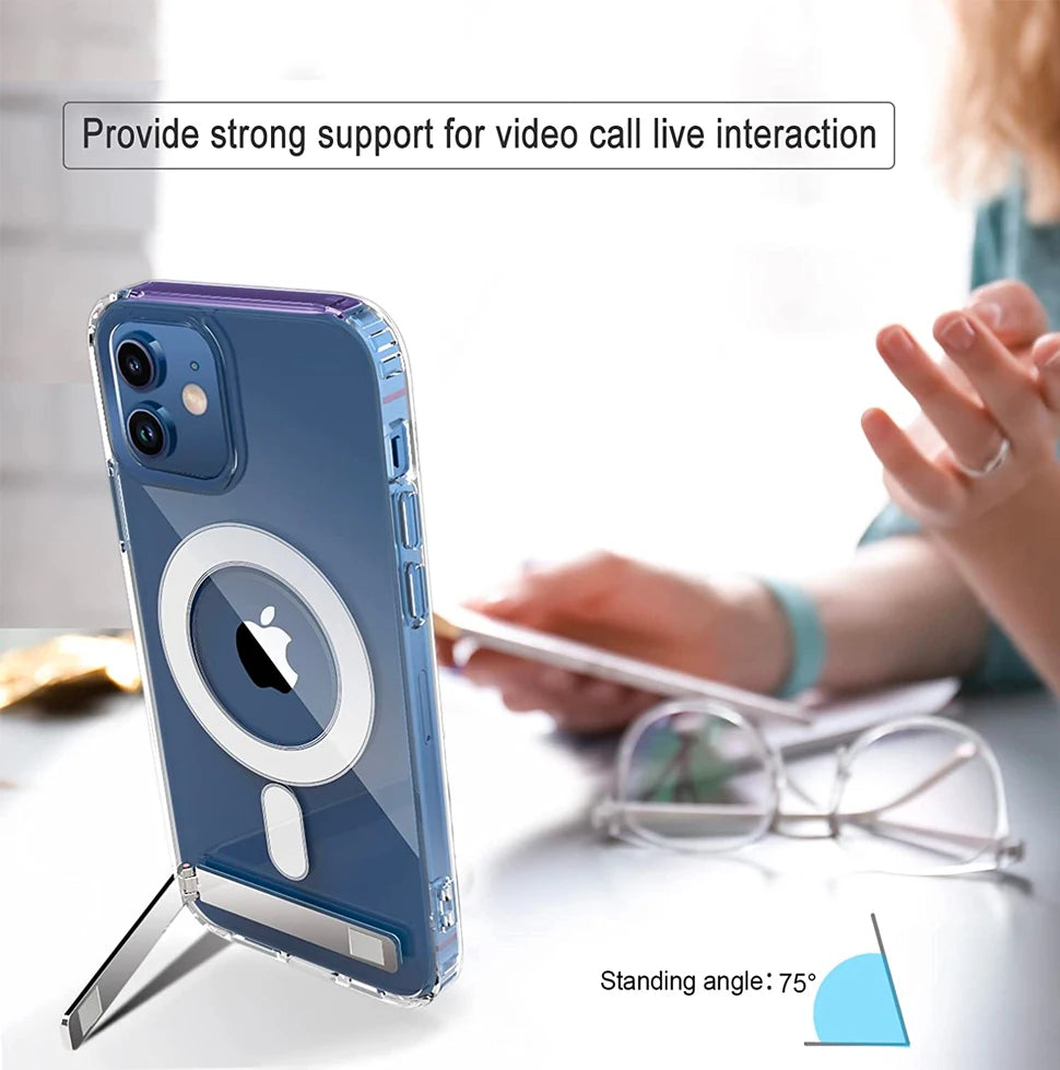 MagSafe Shockproof iPhone Case with 3-Way Kickstand – Full Protection & Magnetic Compatibility (iPhone 11 / 12 / 13 / 14 Series)
