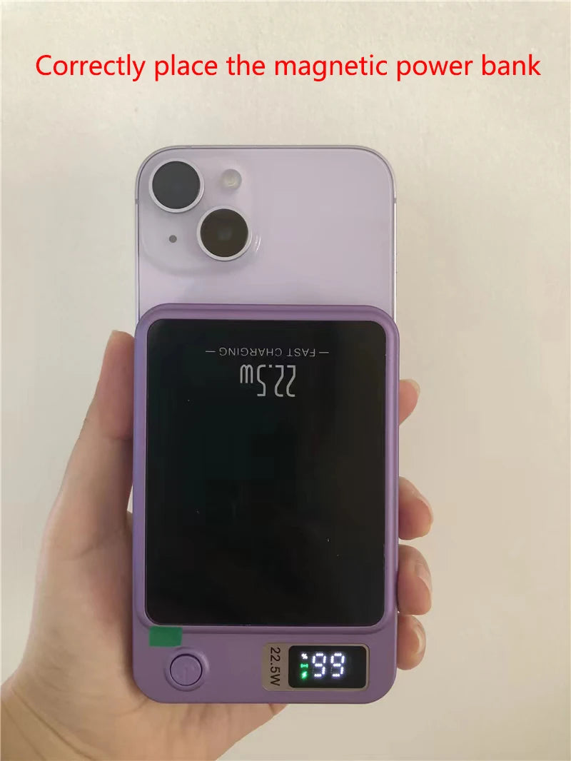 Magnetic Wireless Power Bank – 22.5W PD Fast Charging + 15W Qi Wireless Charger for iPhone, Xiaomi, Huawei & More