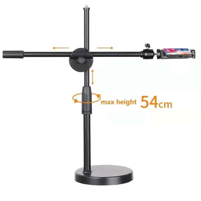 Lamgool Adjustable Desk Phone Holder with 360° Rotation – Low-Angle Shooting Mount with Metal Base for Live Streaming, Photography & Teaching