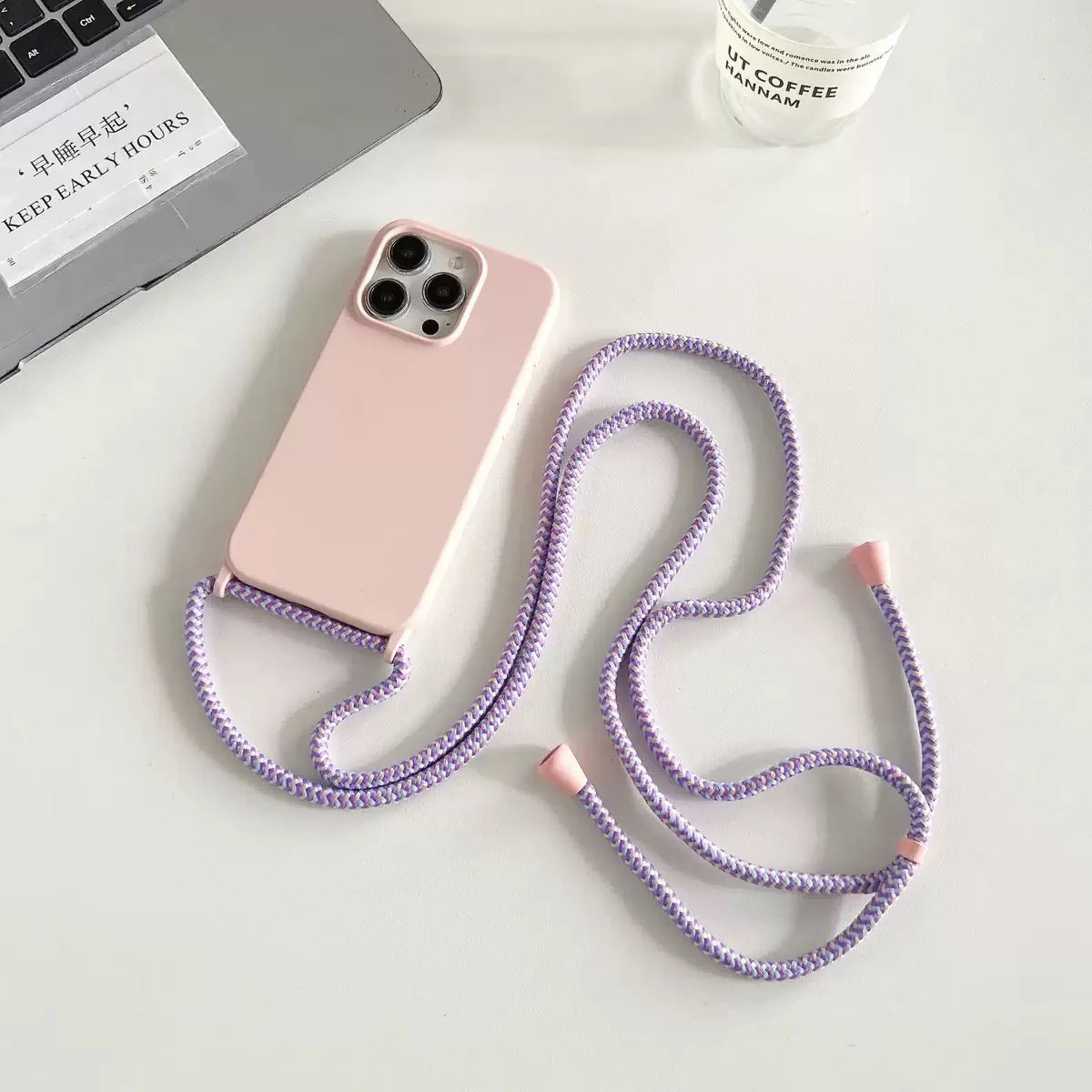 Liquid Silicone Crossbody Phone Case with Adjustable Lanyard Strap – Hands-Free Protection for iPhone