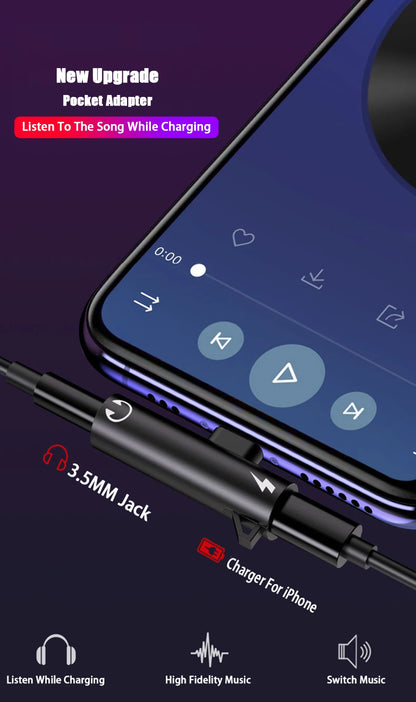 GOLDFOX 2-in-1 Lightning to 3.5mm AUX &amp; Charging Adapter | Audio + Power Splitter for iPhone