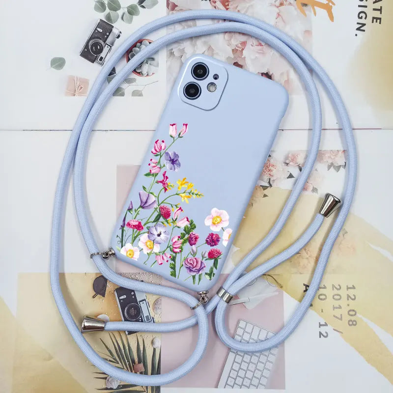 Cute Candy Color Crossbody Phone Case with Adjustable Lanyard – Soft TPU Protection for Samsung Galaxy Series