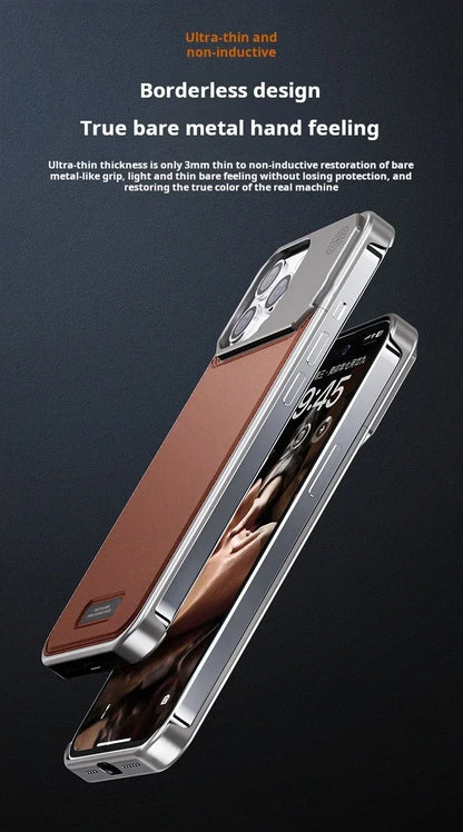 Magnetic Leather &amp; Metal Case for iPhone 13/14/15 Pro Max – Shockproof, Water-Resistant &amp; MagSafe Compatible