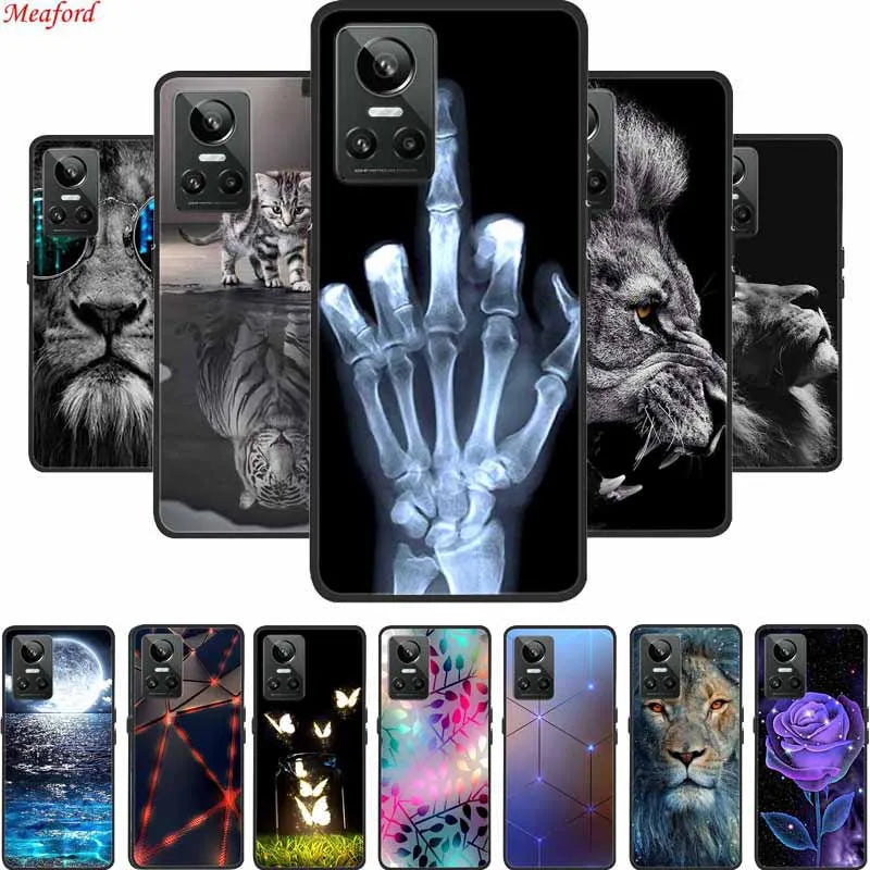 Cartoon &amp; Floral Soft Silicone Case for Realme GT Neo 3 – Shockproof Black Cover