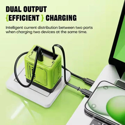 GaN Dual-Port Fast Charger with Retractable Type-C Cable | 30W + 22.5W Super Fast Charging | Compact &amp; Foldable Travel Adapter