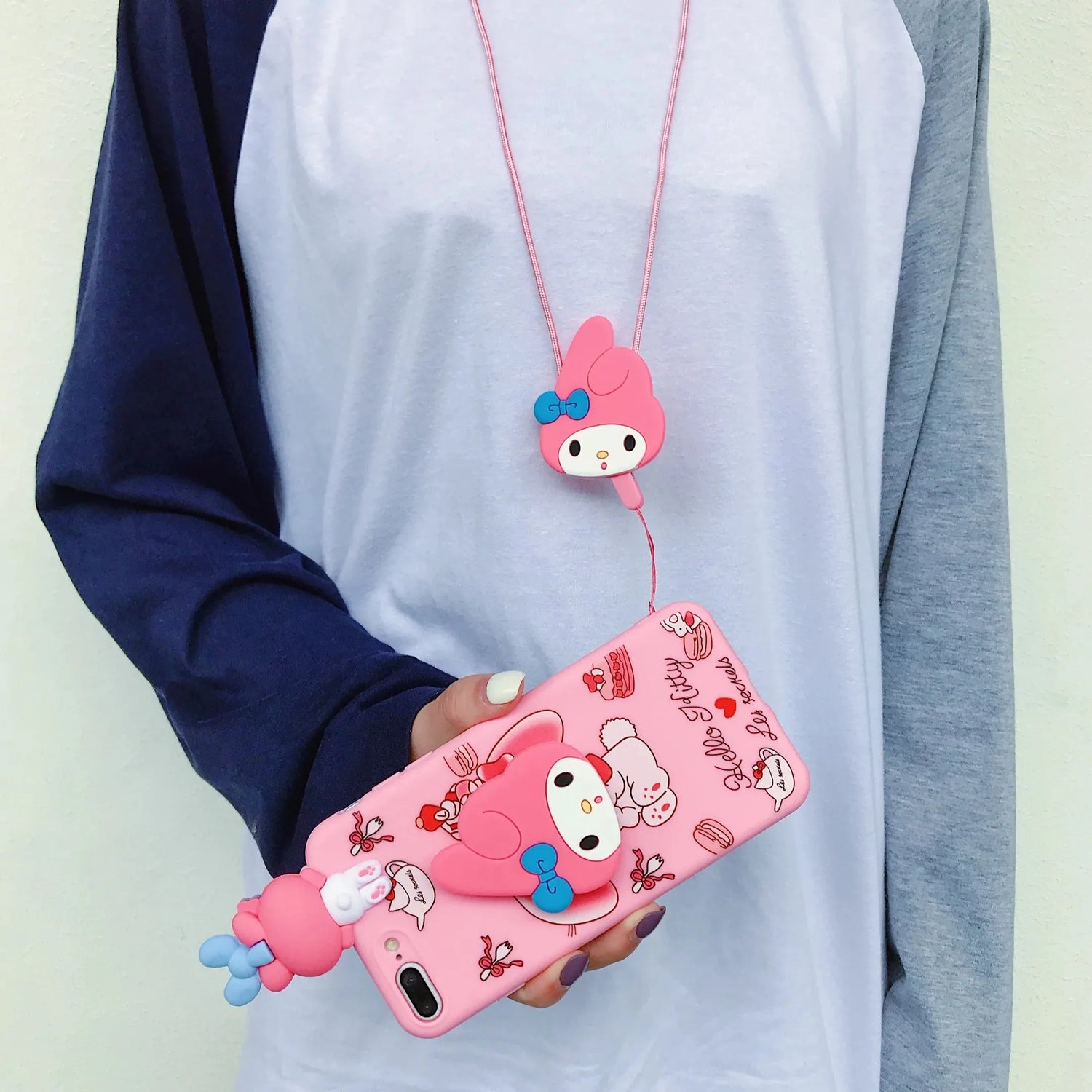 Cute 3D Cartoon Sanrio Phone Case with Holder &amp; Lanyard – For iPhone