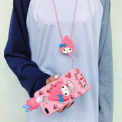 Cute 3D Cartoon Sanrio Phone Case with Holder &amp; Lanyard – For iPhone