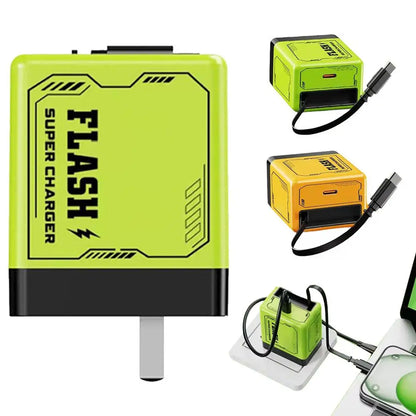 GaN Dual-Port Fast Charger with Retractable Type-C Cable | 30W + 22.5W Super Fast Charging | Compact &amp; Foldable Travel Adapter