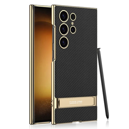 Luxury Electroplated Leather Bumper Case with Kickstand for Samsung – Shockproof, Wireless Charging Compatible