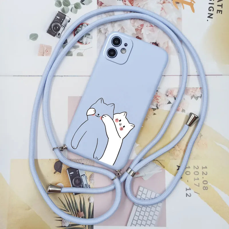 Cute Candy Color Crossbody Phone Case with Adjustable Lanyard – Soft TPU Protection for Samsung Galaxy Series