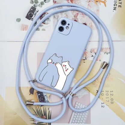 Cute Candy Color Crossbody Phone Case with Adjustable Lanyard – Soft TPU Protection for Samsung Galaxy Series