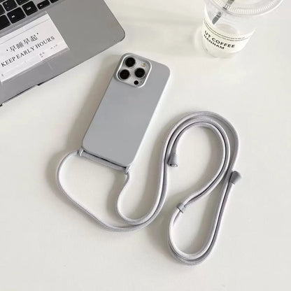 Liquid Silicone Crossbody Phone Case with Adjustable Lanyard Strap – Hands-Free Protection for iPhone