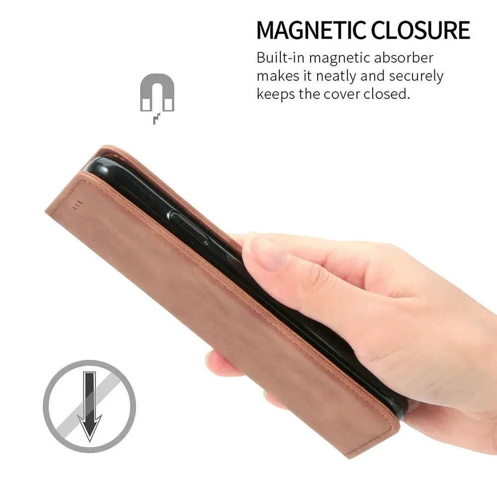 Luxury PU Leather Wallet Case – Magnetic, Shockproof &amp; 360° Full Protection