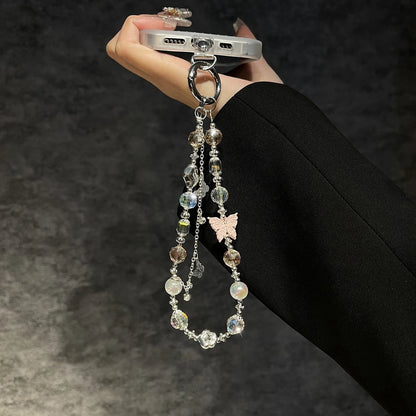 High-End Crystal Butterfly Tassel Beaded Mobile Phone Chain Fashionable Lanyard Pendant Wrist Portable Accessory
