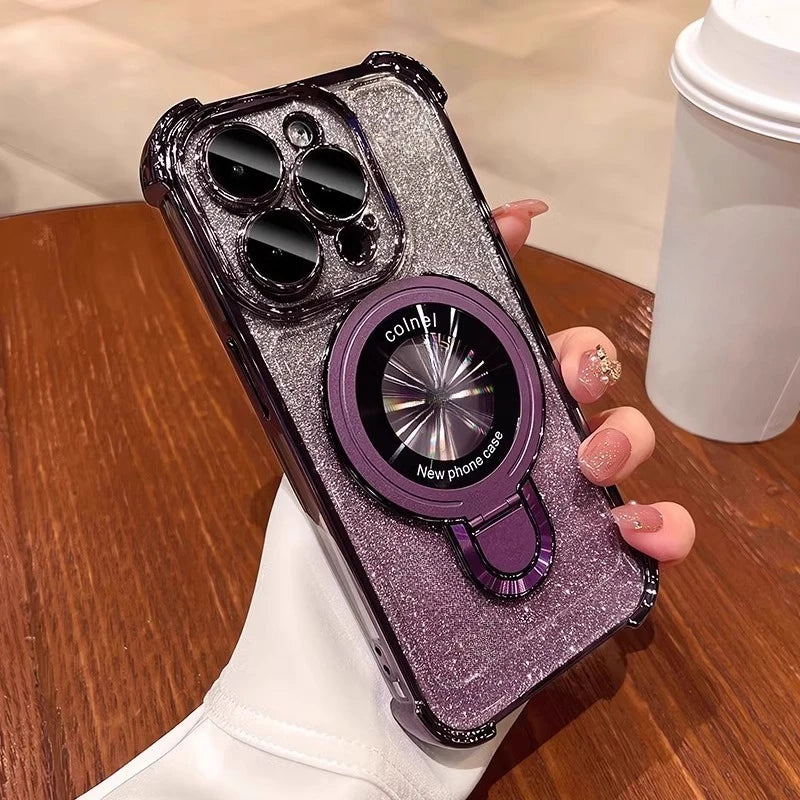 Keep Luck Luxury Glitter Geometric Shockproof Waterproof Phone Case with Ring &amp; Lanyard