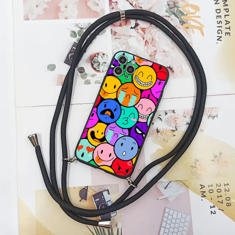 Cute Candy Color Crossbody Phone Case with Adjustable Lanyard – Soft TPU Protection for Samsung Galaxy Series