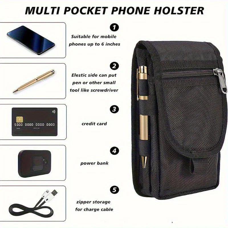 6.3 Inch Multi-Functional Mobile Phone Bag Oxford Fabric Pocket Cell Phone Belt Pouch Case Men&