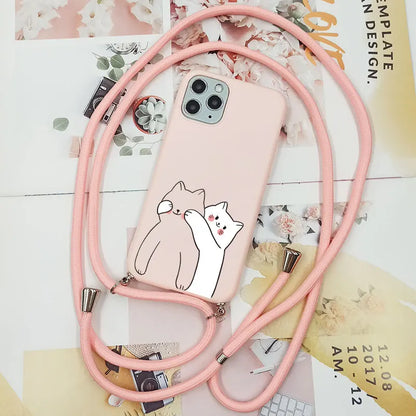 Cute Candy Color Crossbody Phone Case with Adjustable Lanyard – Soft TPU Protection for Samsung Galaxy Series
