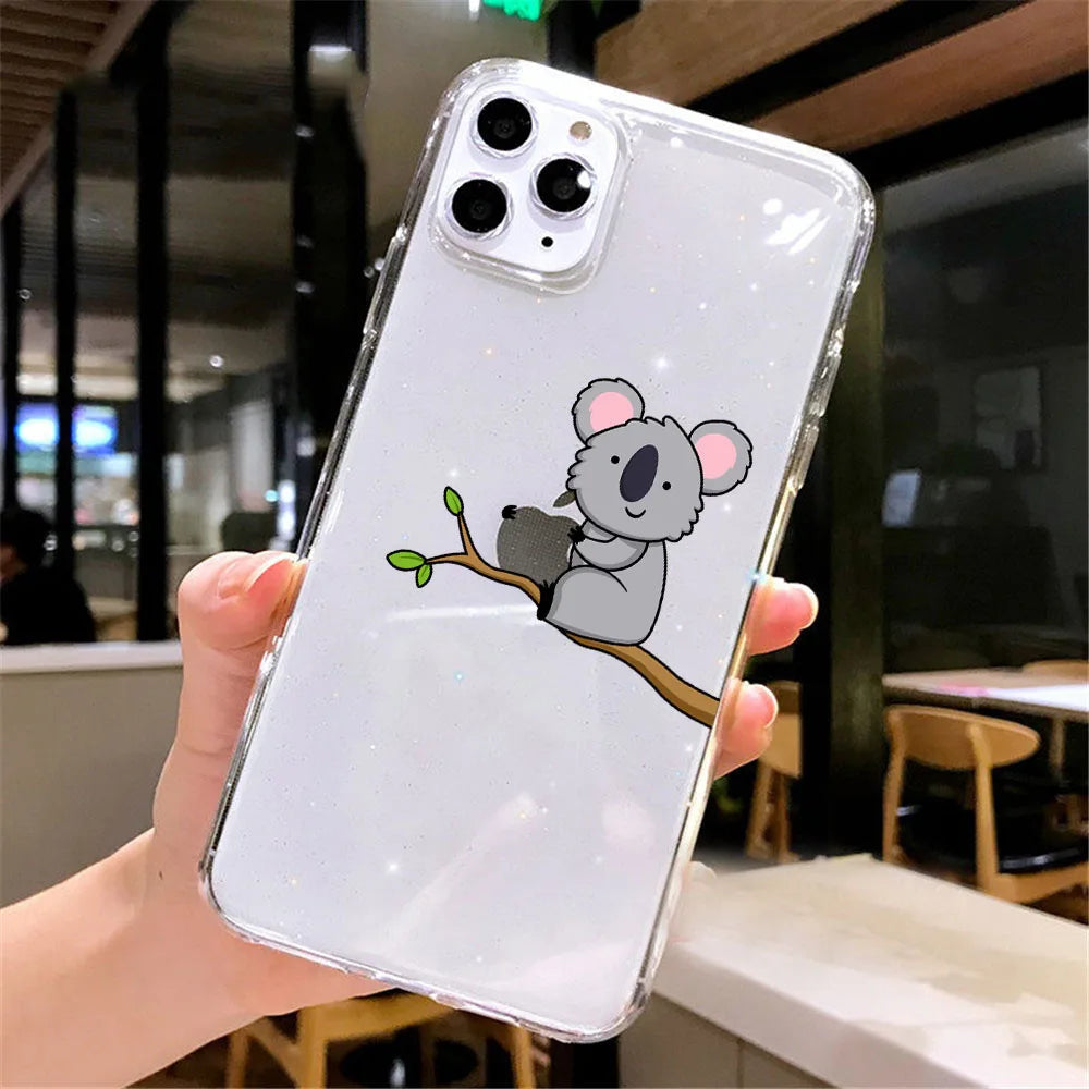 Cute Cartoon Koala &amp; Kitten Soft Phone Case for iPhone – Full Coverage, Anti-Scratch, Washable