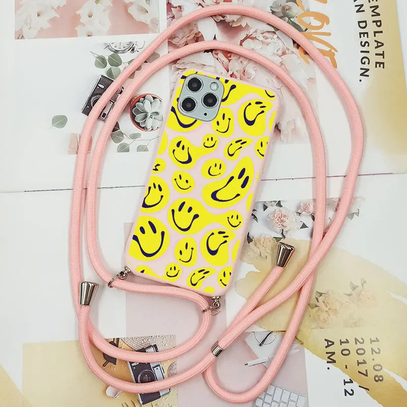 Cute Candy Color Crossbody Phone Case with Adjustable Lanyard – Soft TPU Protection for Samsung Galaxy Series