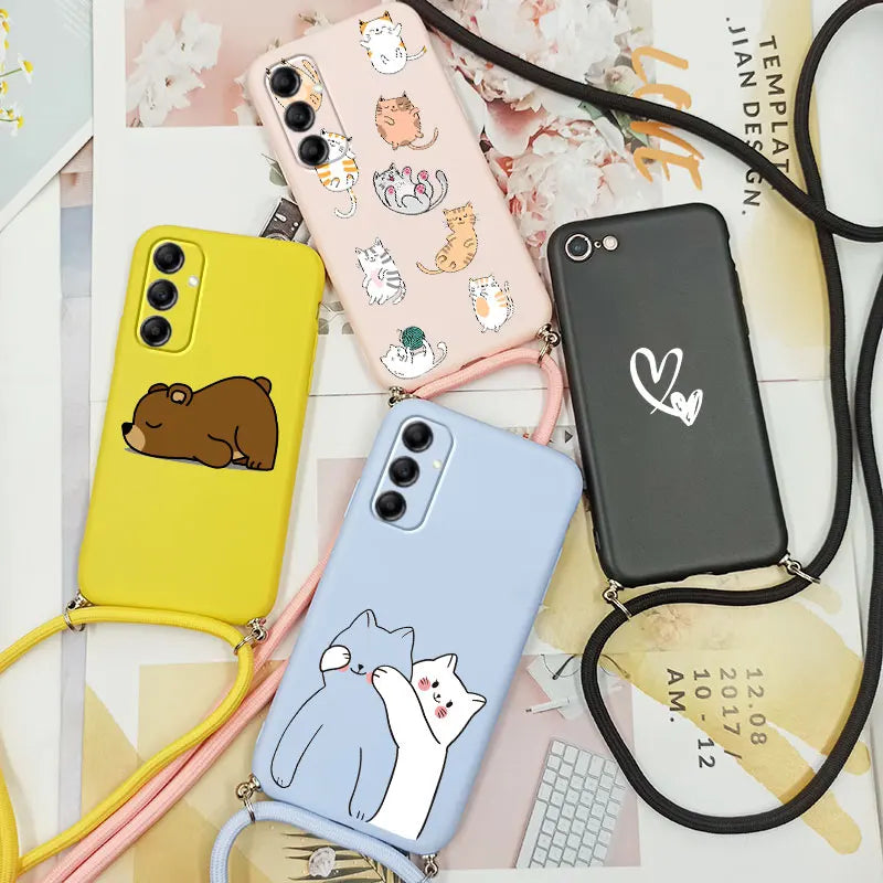Cute Candy Color Crossbody Phone Case with Adjustable Lanyard – Soft TPU Protection for Samsung Galaxy Series