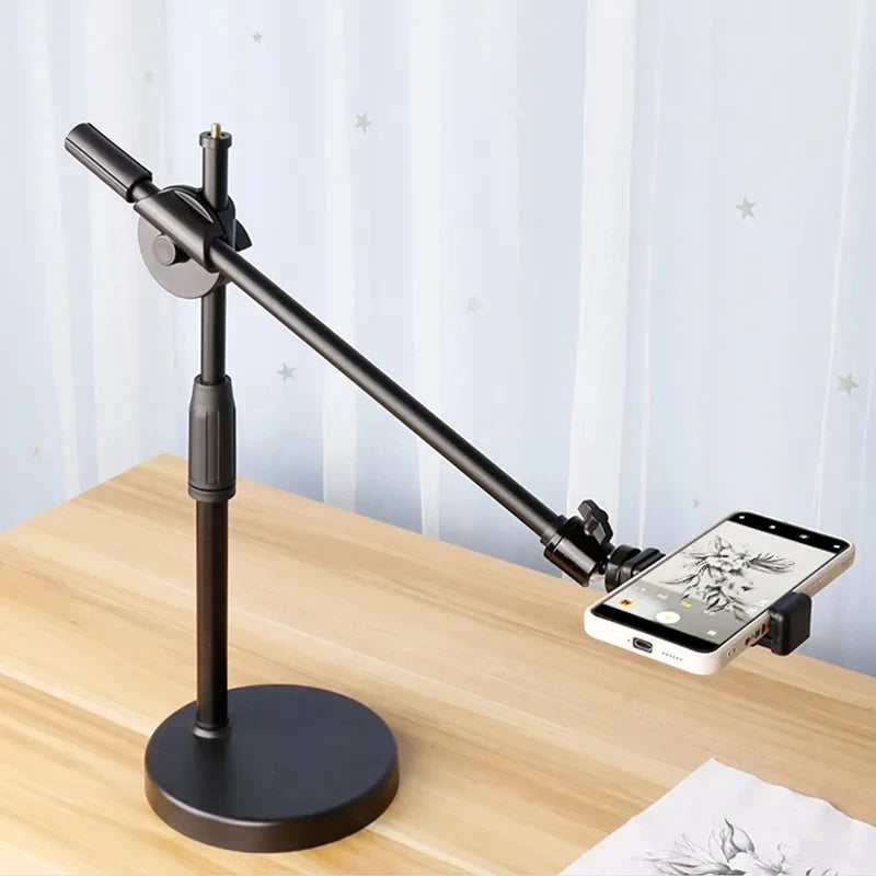 Lamgool Adjustable Desk Phone Holder with 360° Rotation – Low-Angle Shooting Mount with Metal Base for Live Streaming, Photography &amp; Teaching