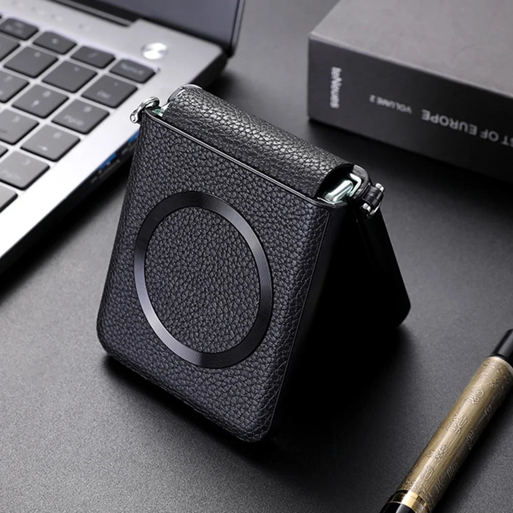 Magsafe Wireless Charge Case for Samsung Galaxy Z Flip 7 Flip6 Flip5 Flip4  Magnetic Litchi Leather Cover