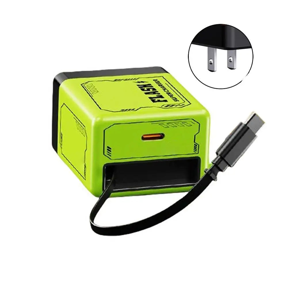 GaN Dual-Port Fast Charger with Retractable Type-C Cable | 30W + 22.5W Super Fast Charging | Compact &amp; Foldable Travel Adapter