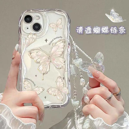 Luxury Clear TPU Leather Chain Case with 3D Butterfly &amp; Bracelet Strap for iPhone